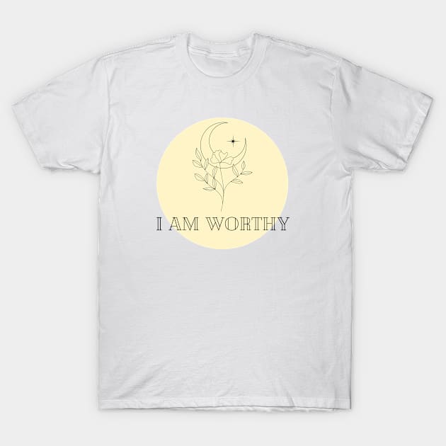 Affirmation Collection - I Am Worthy (Yellow) T-Shirt by Tanglewood Creations